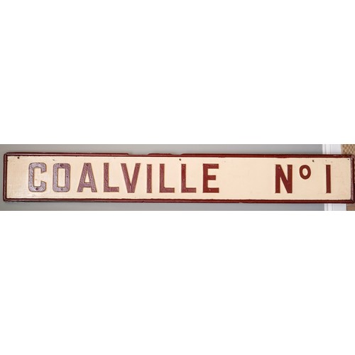 669 - Railway Interest: a 'COALVILLE No1' painted wood signal box sign, cream with red detail, length 187c... 