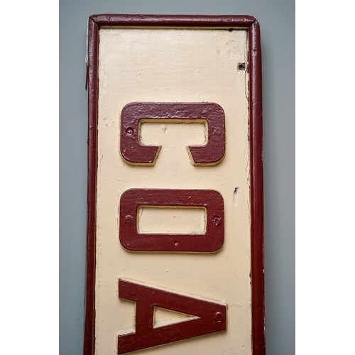 669 - Railway Interest: a 'COALVILLE No1' painted wood signal box sign, cream with red detail, length 187c... 