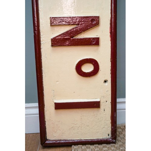 669 - Railway Interest: a 'COALVILLE No1' painted wood signal box sign, cream with red detail, length 187c... 