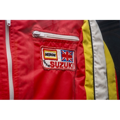 672 - Motorcycling interest- Framed Paddock jacket as worn by Barry Sheene - 2 times world 500CC motorcycl... 