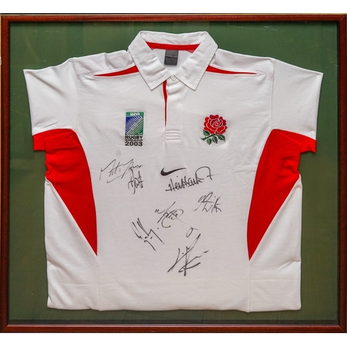 673 - 2003 Rugby World cup England Shirt signed by 7 members of the team, including Martin Johnson and Nei... 