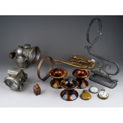 682 - A Collectors Lot to include: Coronet midget camera; two vintage motor bike lamps (J Lucas Ltd and Ki... 