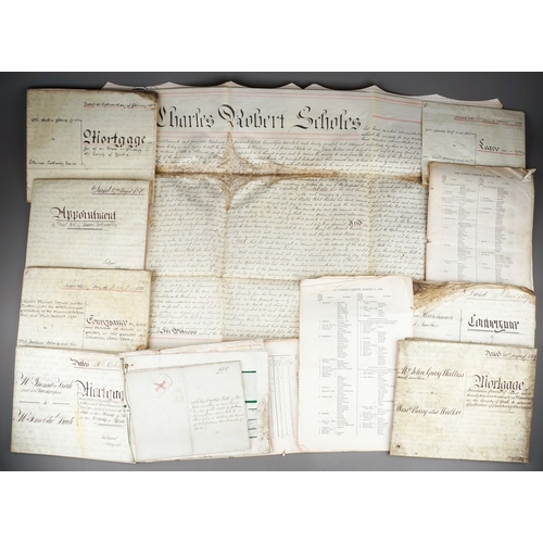 684 - A collection of ten 19th century indentures and leases and a small quantity of The London Gazette pa... 