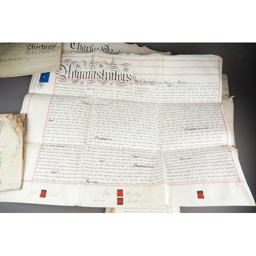 684 - A collection of ten 19th century indentures and leases and a small quantity of The London Gazette pa... 