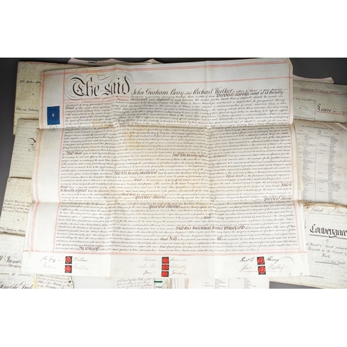 684 - A collection of ten 19th century indentures and leases and a small quantity of The London Gazette pa... 