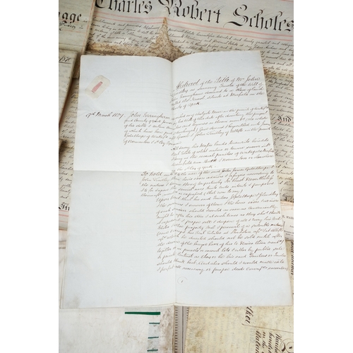 684 - A collection of ten 19th century indentures and leases and a small quantity of The London Gazette pa... 