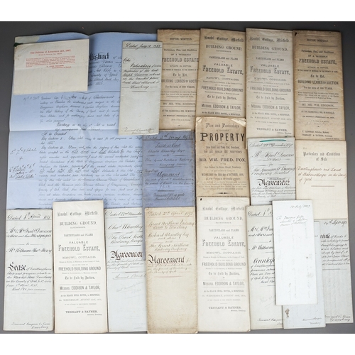 686 - A parcel of 19th century documents, mostly relating to Yorkshire, including auction particulars and ... 