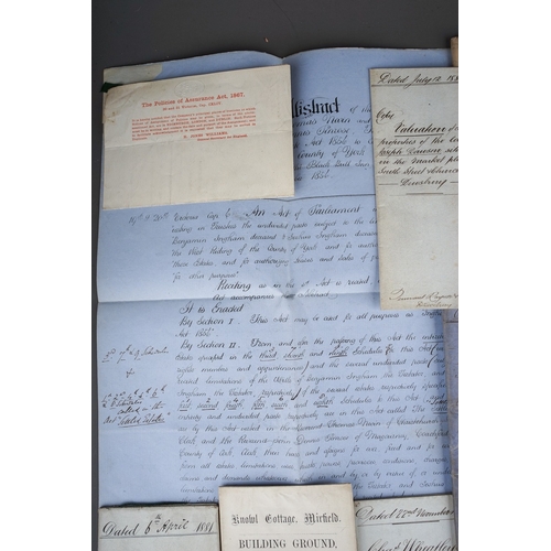 686 - A parcel of 19th century documents, mostly relating to Yorkshire, including auction particulars and ... 