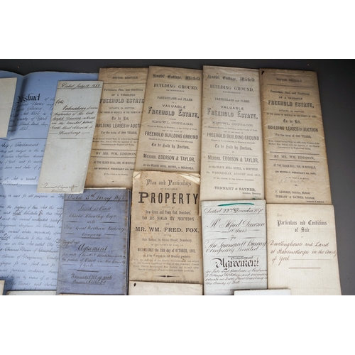 686 - A parcel of 19th century documents, mostly relating to Yorkshire, including auction particulars and ... 