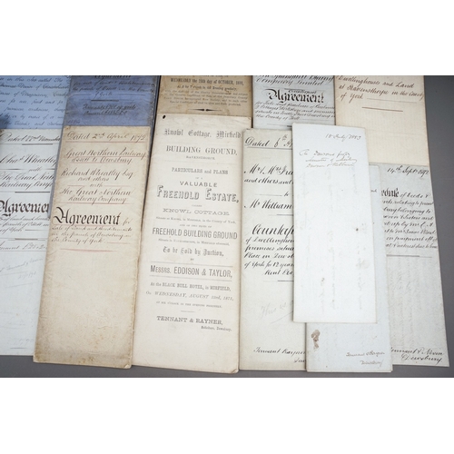 686 - A parcel of 19th century documents, mostly relating to Yorkshire, including auction particulars and ... 