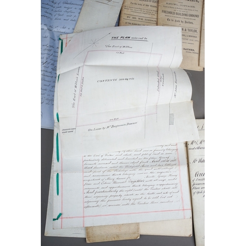 686 - A parcel of 19th century documents, mostly relating to Yorkshire, including auction particulars and ... 