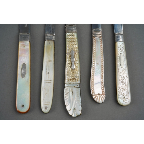 718 - Two 19th Century silver and mother-of-pearl handled fruit knives, one blade hallmarked circa 1820, t... 