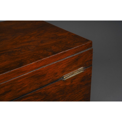 727 - A Victorian wood jewellery / sewing box, the cover applied with brass cartouche opens to reveal lift... 