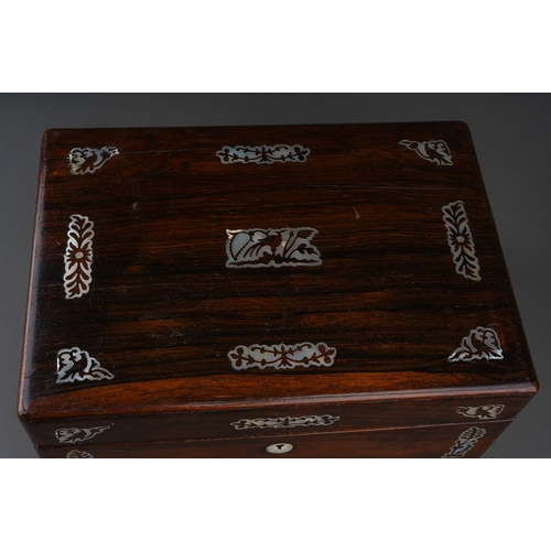 728 - A Victorian wood mother-of-pearl inlaid sewing / jewellery box, the cover and sides inlaid with flor... 