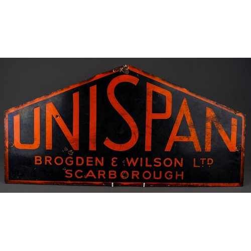 738 - Heavy enamel advertising sign for UNISPAN Brogden & Wilson Ltd Scarborough measuring approx. 61 cm w... 