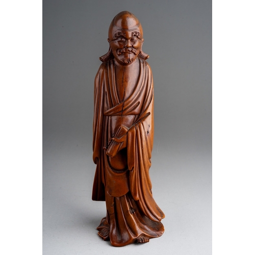 760 - Chinese carved Longan Wood boxwood sculpture of Bodhidharma, 19th Century. Very fine carving. Late Q... 