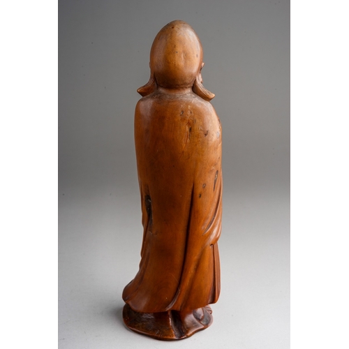 760 - Chinese carved Longan Wood boxwood sculpture of Bodhidharma, 19th Century. Very fine carving. Late Q... 