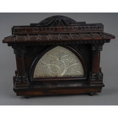 768 - A late 19th century Islamic / Nepalese hardwood travelling shrine /prosperity gift, the central arch... 