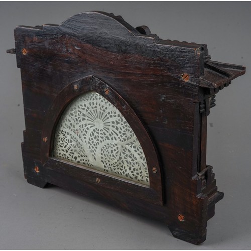 768 - A late 19th century Islamic / Nepalese hardwood travelling shrine /prosperity gift, the central arch... 