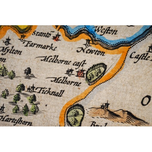 790 - Derbyshire, John Speed (1552-1629, a two-page map, 'Darbieshire defcribed Anno 1610 Performed by Joh... 