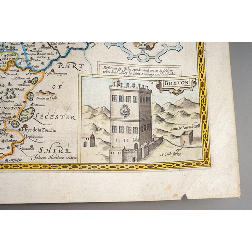 790 - Derbyshire, John Speed (1552-1629, a two-page map, 'Darbieshire defcribed Anno 1610 Performed by Joh... 