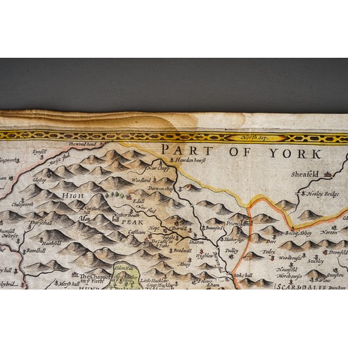 790 - Derbyshire, John Speed (1552-1629, a two-page map, 'Darbieshire defcribed Anno 1610 Performed by Joh... 