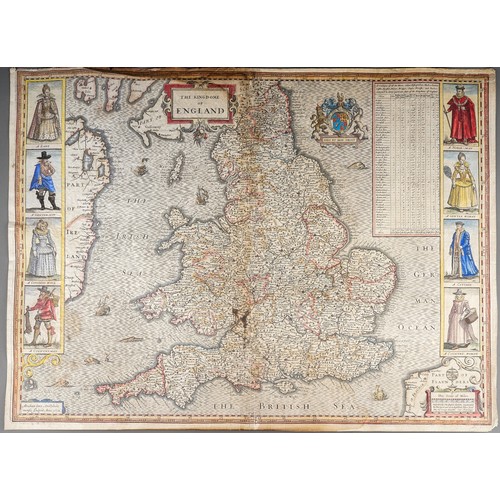 791 - Christopher Saxton (1540-1610) and John Speed (1552-1629), THE KINGDOME OF ENGLAND, a two page hand ... 