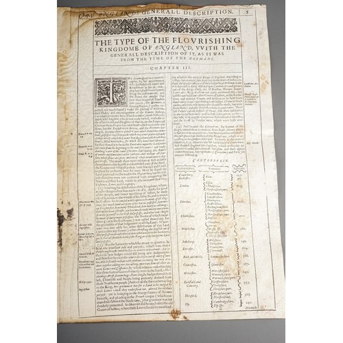 791 - Christopher Saxton (1540-1610) and John Speed (1552-1629), THE KINGDOME OF ENGLAND, a two page hand ... 