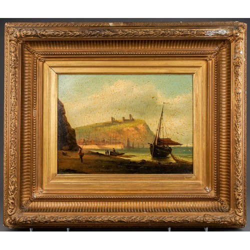 794 - 19th Century British School, Harbour scene with castle on a hilltop, possibly Whitby or Scarborough,... 