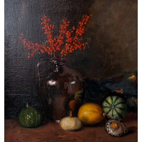 796 - Max Rimboeck (1890-1956) 
Still life with pitcher, fruit and shell
oil on canvas, 54 x 51cm
signed l... 