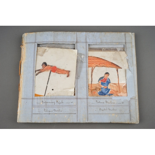 799 - A disbound album of fifty two Indian paintings on mica, all with figures with titles to the frames i... 