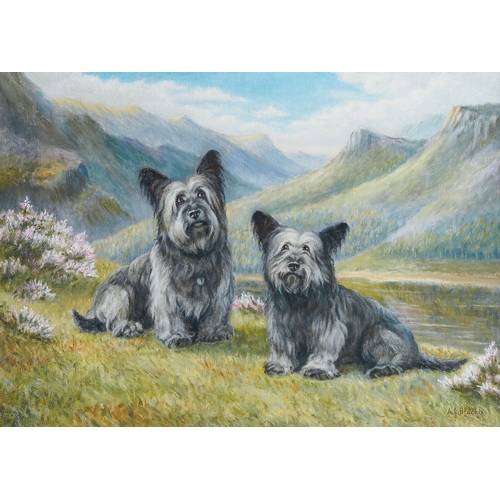 814 - A J Blackie (20th Century)
Highland Terriers
oil on canvas, 50 x 70cm 
signed lower right, framed to... 