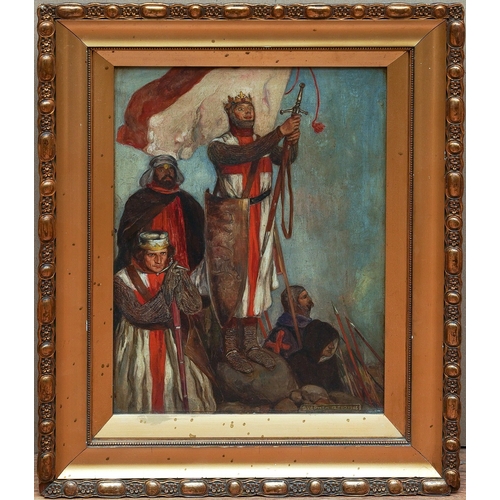 818 - Stephen Reid (Scottish, 1873-1948)
Crusaders after a battle (King Arthur)
oil on canvas, 24 x 25cm 
... 