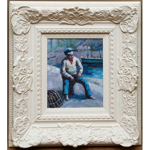 821 - Attributed to Arthur Hayward (1889-1962)
Fisherman, St Ives
oil on board, 25 x 20cm, framed