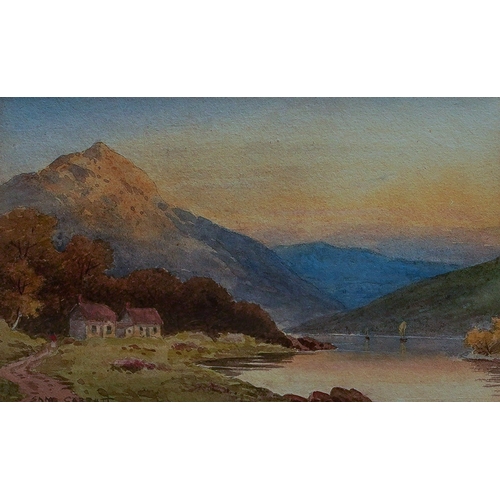 822 - Sam Garratt (1864-1946)
Highland scene with lakeside cottages 
watercolour, 12 x 19cm
signed lower l... 