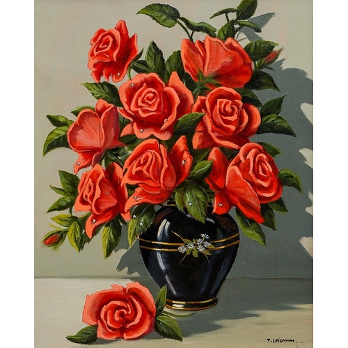 830 - Tom Leighton (Contemporary) 
Still life with vase of red roses
oil on canvas, 50 x 49cm
signed, gilt... 