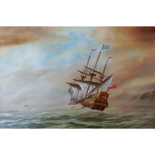 831 - Arthur James Read (1932-2006)
Galleon at sea
oil on canvas, 61 x 92cm 
signed lower right, framed