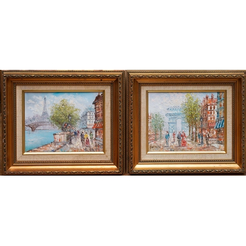 833 - Burnett (Caroline?). A pair of Parisian scenes signed, oil on canvas 19.5 cm x 24 cm