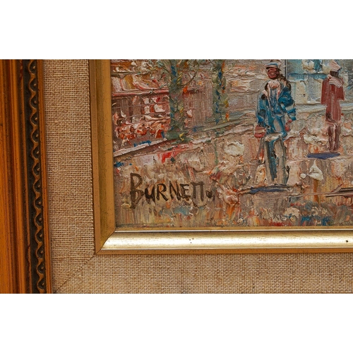 833 - Burnett (Caroline?). A pair of Parisian scenes signed, oil on canvas 19.5 cm x 24 cm