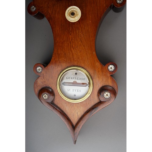 835 - A Victorian wood wheel barometer with mother of pearl inlay, maker Guarnerio of St. Ives, silvered h... 