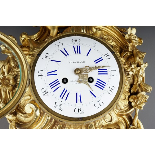 836 - A 19th century Marchand of Paris ormolu cartel clock, the Rococo style case cast with a putti sittin... 