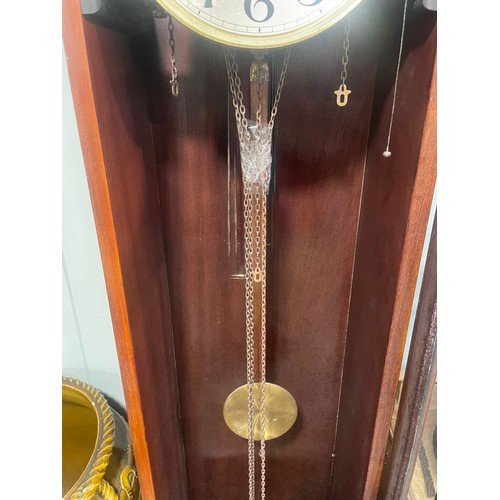 837 - A 20th Century mahogany longcase clock, circa 1930s, the silvered dial with Arabic numerals, glazed ... 