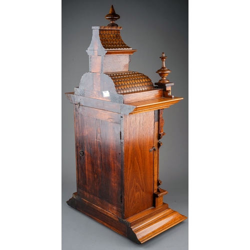 842 - A Continental mantle clock, with 8 day movement and coiled gong, in Architectural style walnut case ... 