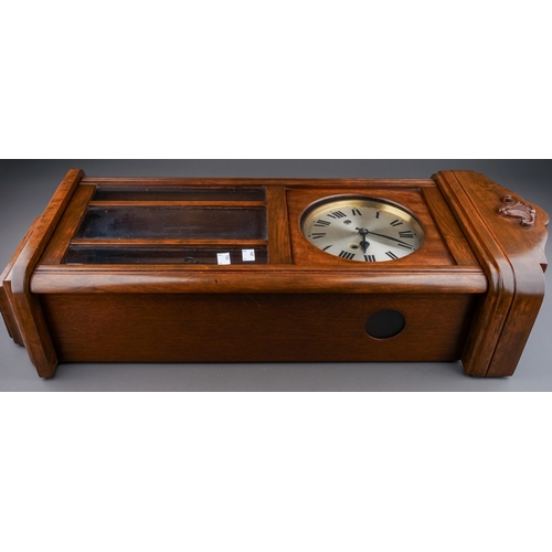 843 - An early 20th Century German mahogany cased H.A.C (Wurttemberg) wall clock with pendulum, glazed sin... 