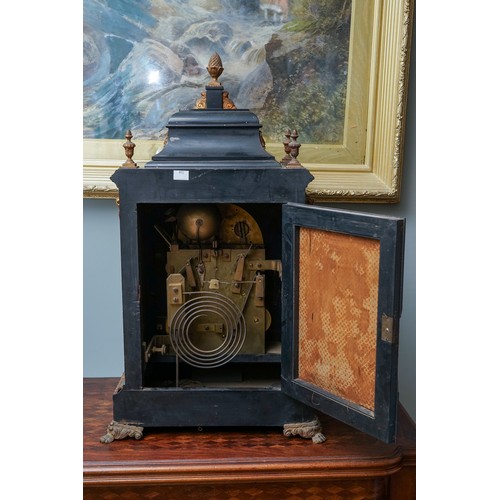 848 - A late 19th century Howell & James ebonised and gilt metal bracket clock, eight day movement, caddy ... 