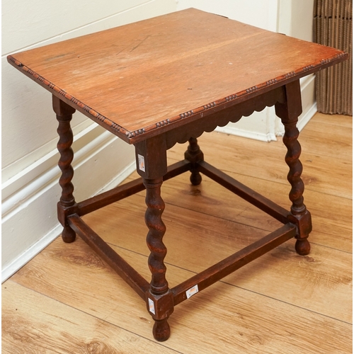 853 - Two early 20th century oak occasional tables, one of joint stool form carved with lunettes, bobbin t... 