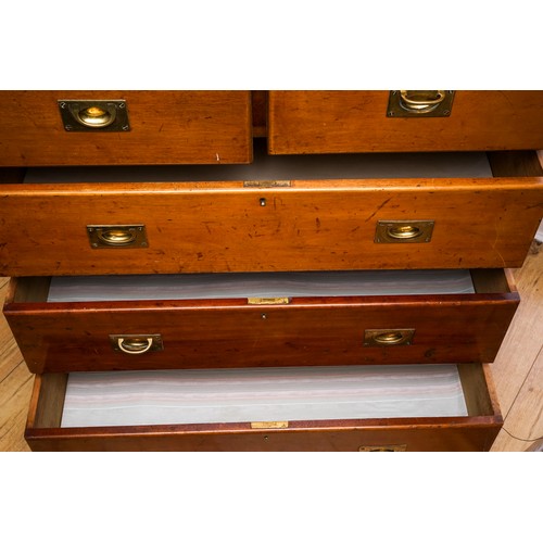 860 - English military campaign mahogany chest, 2 over 3 , inlaid brass handles, measuring approx 91 x 49 ... 