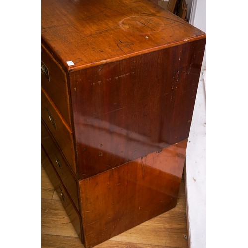 860 - English military campaign mahogany chest, 2 over 3 , inlaid brass handles, measuring approx 91 x 49 ... 