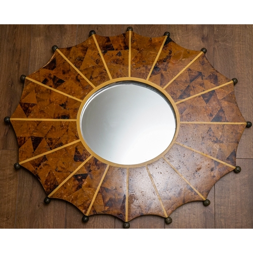 861 - Art Deco Style horn mirror in star burst design and marble ball finials. Measuring approx 82 x 98 cm