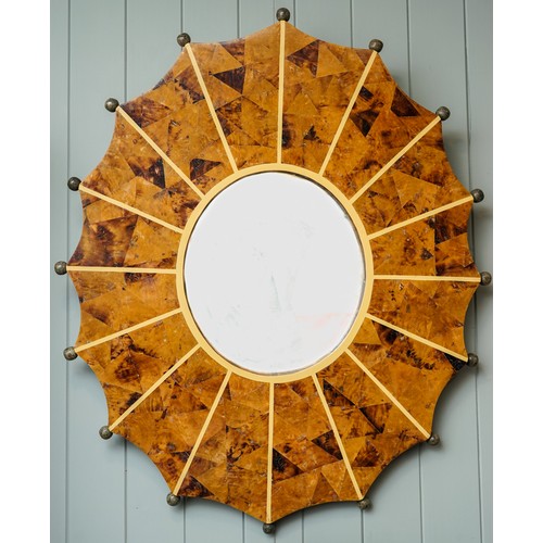 861 - Art Deco Style horn mirror in star burst design and marble ball finials. Measuring approx 82 x 98 cm